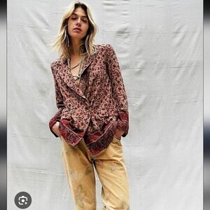 Free People Red and Tan Floral Blazer